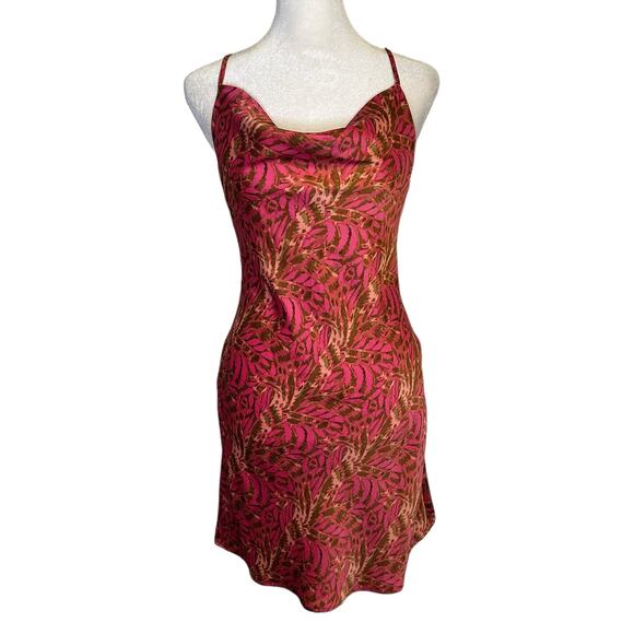 Urban Outfitters hot pink pattern cowlneck mini dress size S - Picture 1 of 15